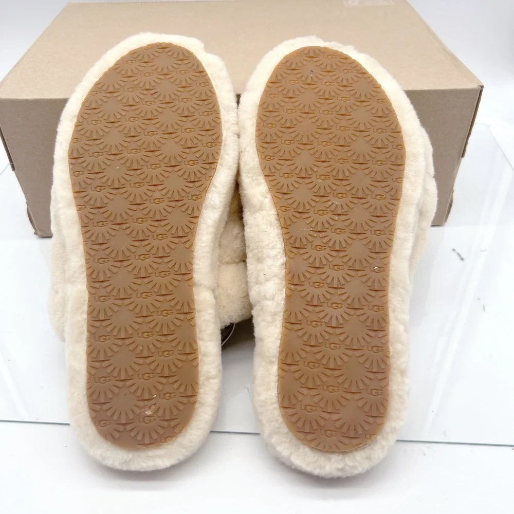 UGG Fluff Yeah Genuine Shearling Platform Slingback Sandal Slide Beige US 6 - Picture 9 of 12